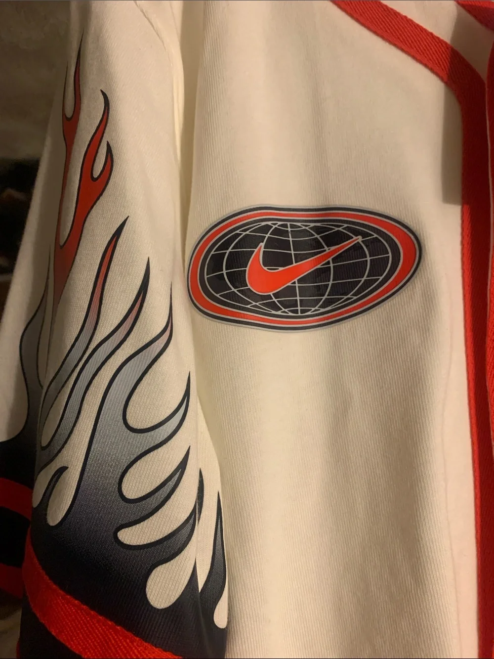 Nike White & Red Championship Flame Baseball Jersey